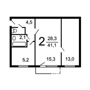 2-к квартира, на длительный срок, 43м2, 2/5 этаж