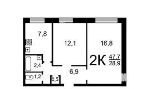 2-к квартира, на длительный срок, 45м2, 3/5 этаж