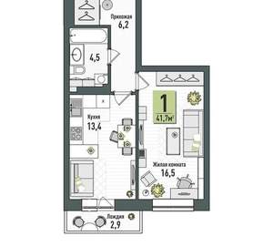 1-к квартира, на длительный срок, 42м2, 5/9 этаж