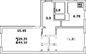 2-к квартира, на длительный срок, 46м2, 2/5 этаж