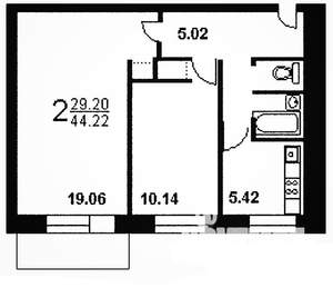 2-к квартира, на длительный срок, 45м2, 4/5 этаж