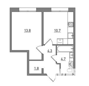 1-к квартира, вторичка, 35м2, 1/16 этаж