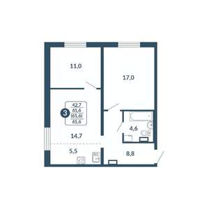 3-к квартира, вторичка, 62м2, 17/17 этаж