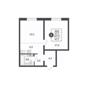 2-к квартира, вторичка, 48м2, 4/17 этаж
