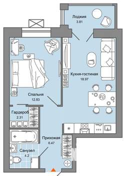 2-к квартира, вторичка, 47м2, 5/6 этаж