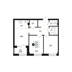 3-к квартира, вторичка, 55м2, 4/17 этаж