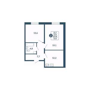 2-к квартира, вторичка, 57м2, 16/17 этаж