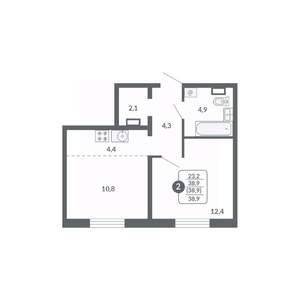 2-к квартира, вторичка, 39м2, 8/17 этаж