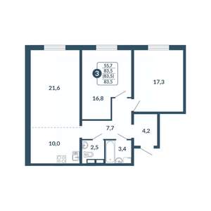 3-к квартира, вторичка, 84м2, 12/17 этаж