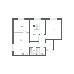 4-к квартира, вторичка, 83м2, 12/17 этаж