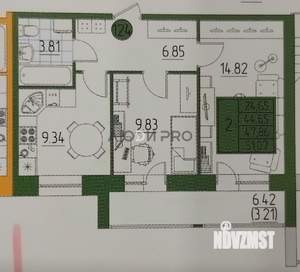 2-к квартира, вторичка, 44м2, 1/5 этаж