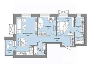 2-к квартира, вторичка, 71м2, 4/6 этаж