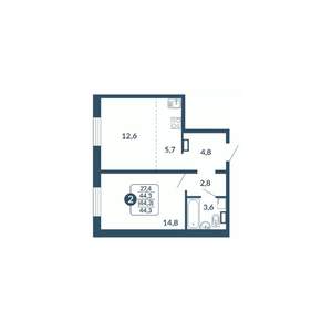 2-к квартира, вторичка, 44м2, 16/17 этаж