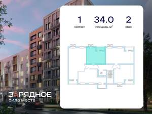 1-к квартира, вторичка, 34м2, 2/8 этаж