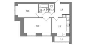 2-к квартира, вторичка, 55м2, 1/12 этаж