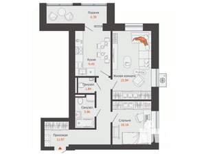 2-к квартира, вторичка, 57м2, 7/9 этаж