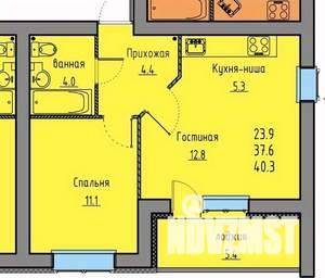 1-к квартира, вторичка, 43м2, 3/10 этаж