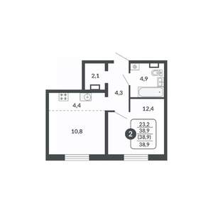 2-к квартира, вторичка, 39м2, 12/17 этаж