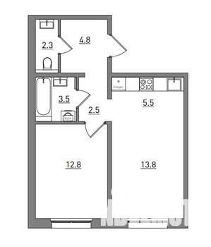 2-к квартира, вторичка, 45м2, 13/17 этаж