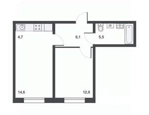 2-к квартира, вторичка, 44м2, 7/17 этаж