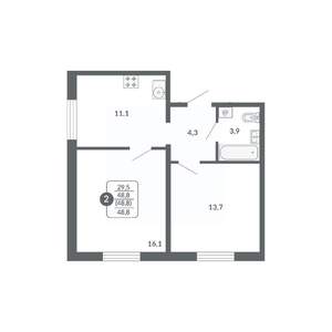 2-к квартира, вторичка, 49м2, 7/17 этаж