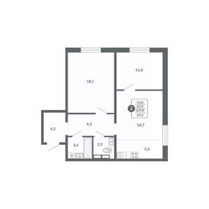 2-к квартира, вторичка, 66м2, 11/17 этаж