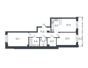 3-к квартира, вторичка, 78м2, 4/16 этаж