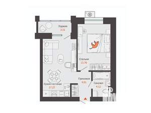 1-к квартира, вторичка, 41м2, 9/9 этаж