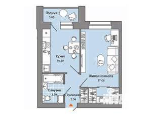1-к квартира, строящийся дом, 37м2, 4/4 этаж
