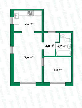 2-к квартира, вторичка, 42м2, 3/16 этаж