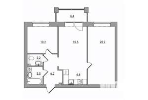 3-к квартира, вторичка, 66м2, 2/6 этаж