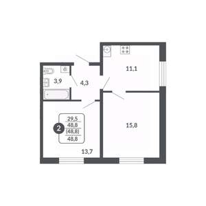 2-к квартира, вторичка, 49м2, 16/17 этаж