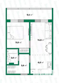 2-к квартира, вторичка, 50м2, 9/17 этаж