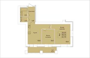 2-к квартира, строящийся дом, 63м2, 14/15 этаж