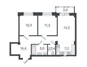 3-к квартира, вторичка, 71м2, 2/16 этаж