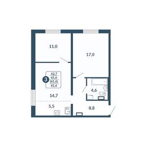 3-к квартира, вторичка, 62м2, 12/17 этаж