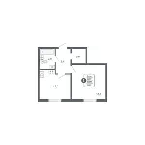 1-к квартира, вторичка, 41м2, 2/17 этаж