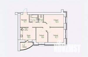 3-к квартира, строящийся дом, 63м2, 2/13 этаж