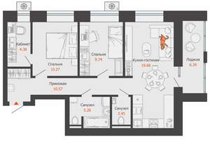 2-к квартира, вторичка, 65м2, 2/12 этаж