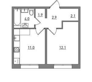 1-к квартира, вторичка, 34м2, 1/16 этаж