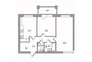 2-к квартира, вторичка, 66м2, 2/6 этаж