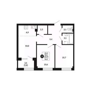 3-к квартира, вторичка, 55м2, 3/17 этаж