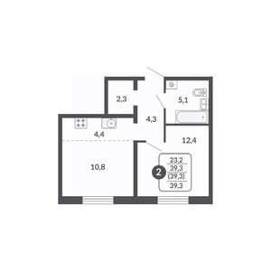 2-к квартира, вторичка, 39м2, 2/17 этаж
