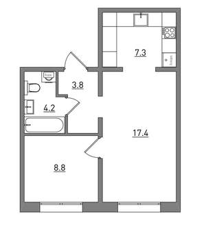 2-к квартира, вторичка, 42м2, 3/16 этаж