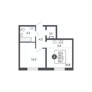 2-к квартира, вторичка, 39м2, 5/17 этаж