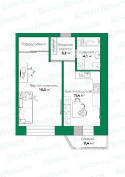 1-к квартира, вторичка, 38м2, 2/10 этаж