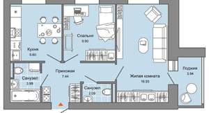 3-к квартира, вторичка, 62м2, 2/8 этаж