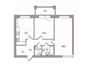 2-к квартира, вторичка, 66м2, 6/7 этаж