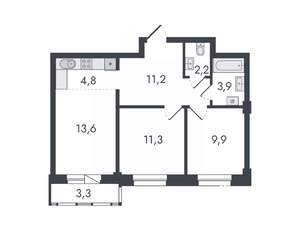 3-к квартира, вторичка, 60м2, 3/16 этаж