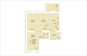 3-к квартира, строящийся дом, 77м2, 6/15 этаж